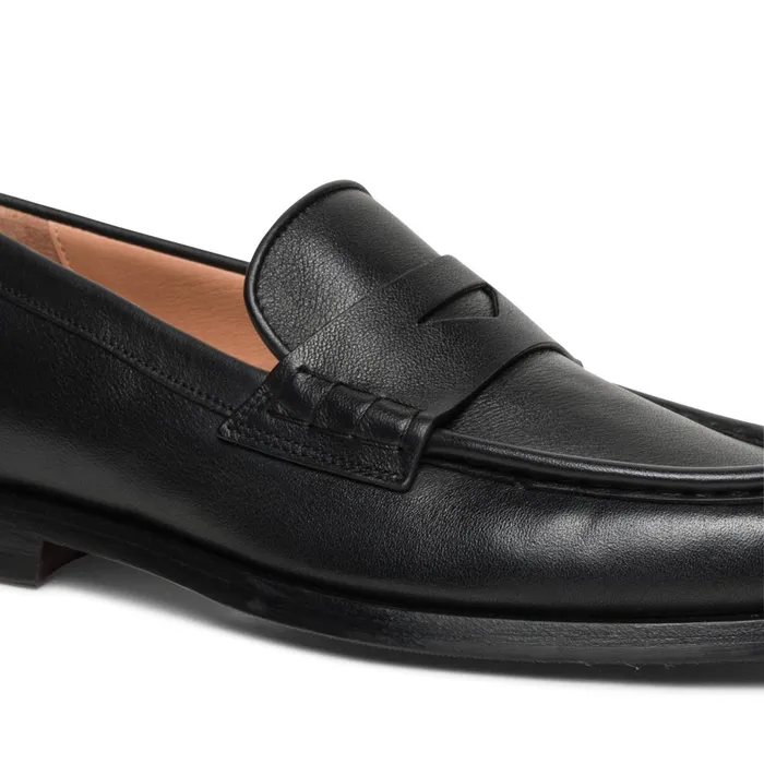 Santoni Black Leather Penny Loafer Women Loafers
