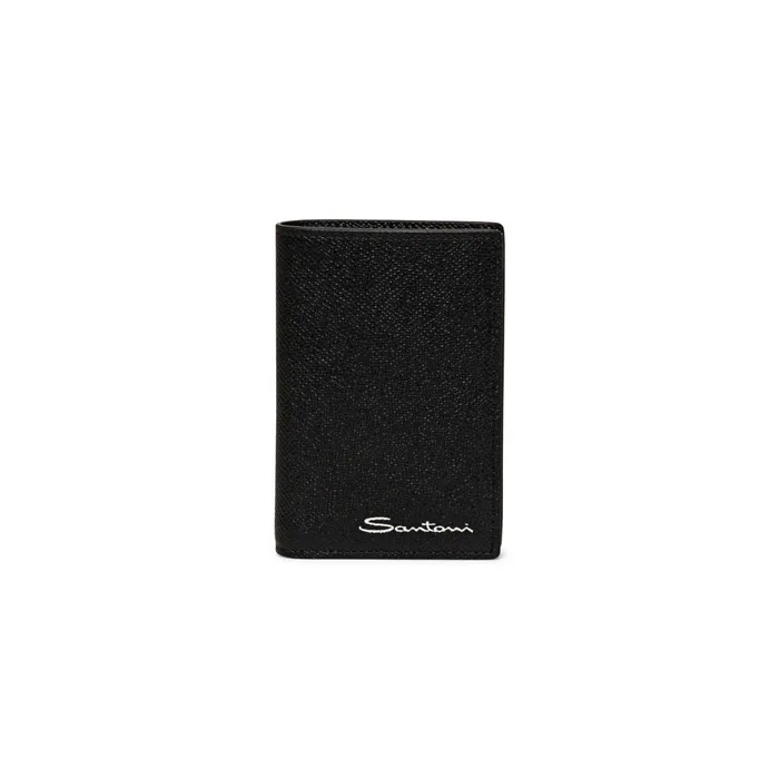 Santoni Black Saffiano Leather Vertical Wallet MenWomen Small Leather Goods