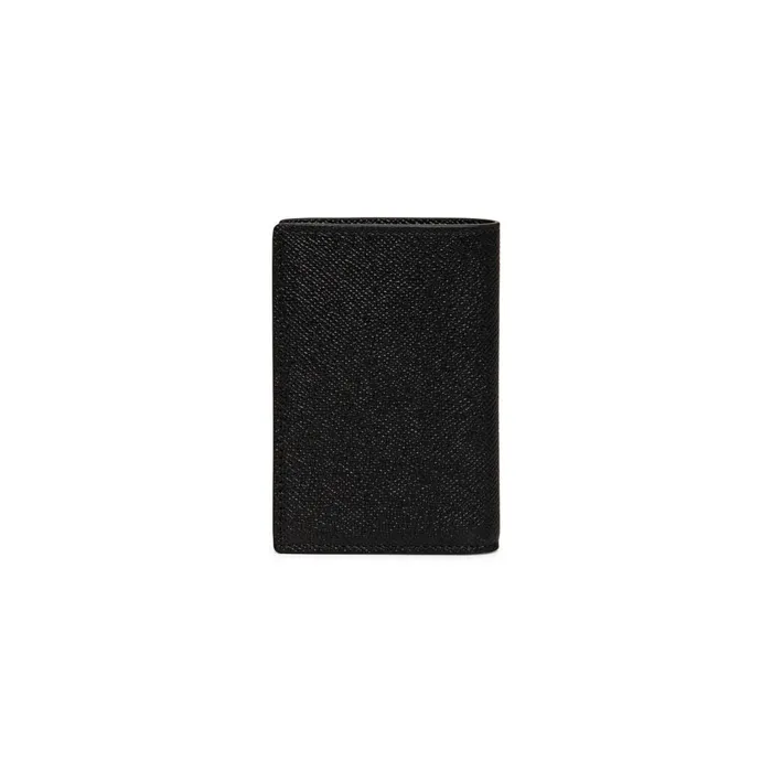 Santoni Black Saffiano Leather Vertical Wallet MenWomen Small Leather Goods
