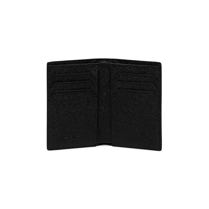 Santoni Black Saffiano Leather Vertical Wallet MenWomen Small Leather Goods
