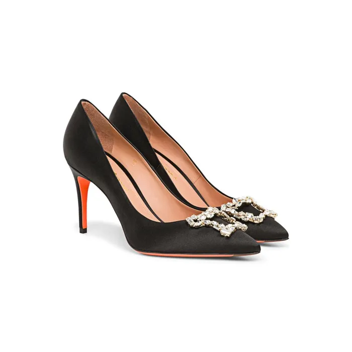 Santoni Black Satin HighHeel Sibille Pump Women Pumps and Heels