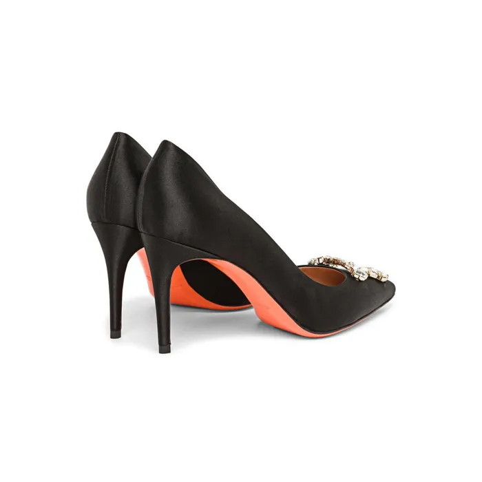 Santoni Black Satin HighHeel Sibille Pump Women Pumps and Heels