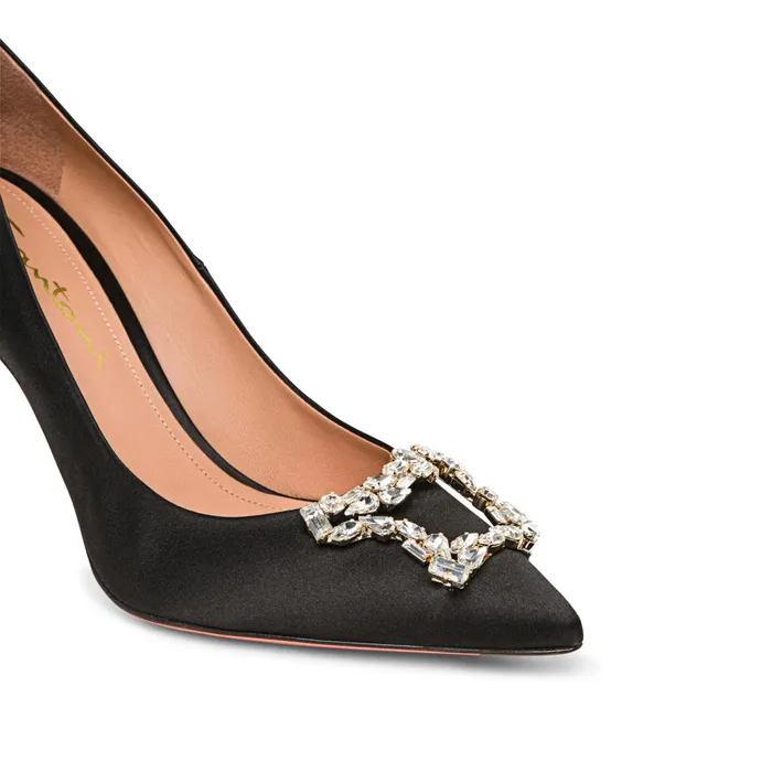 Santoni Black Satin HighHeel Sibille Pump Women Pumps and Heels