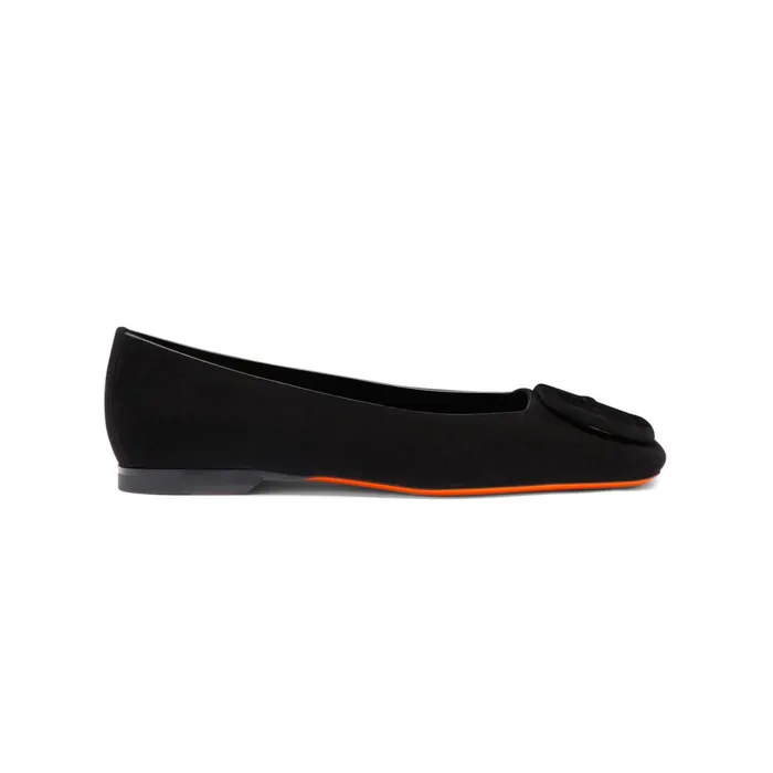 Santoni Black Suede Ballet Flat Women Flats Shoes