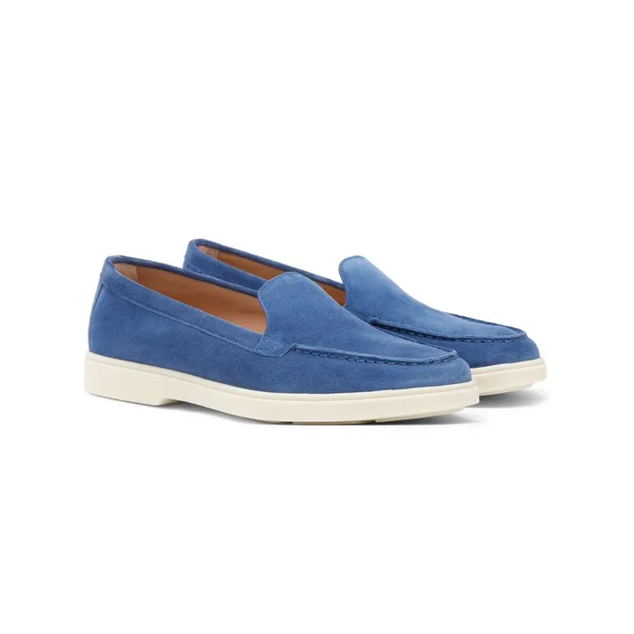 Santoni Blue Suede Loafer Women Loafers