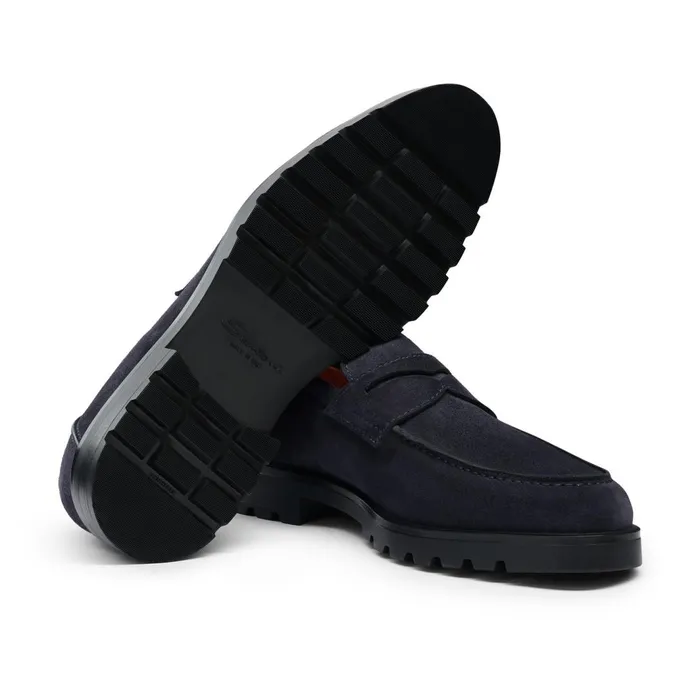 Santoni Blue Suede Penny Loafer Men Loafers