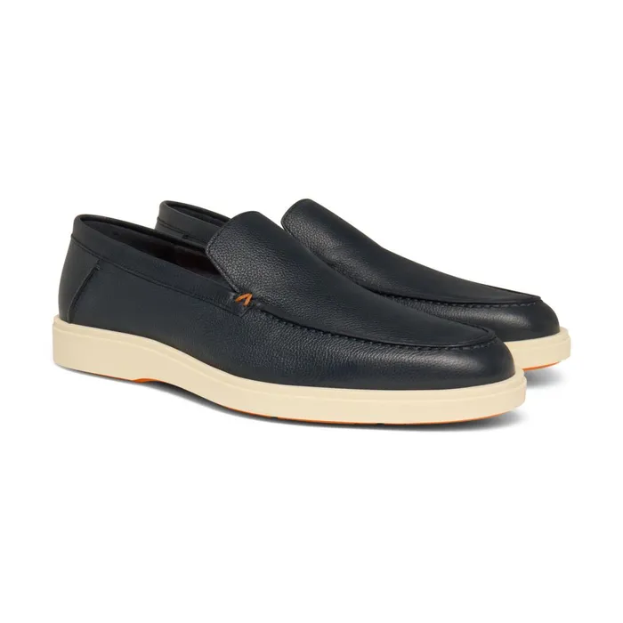 Santoni Blue Tumbled Leather Loafer Men Loafers
