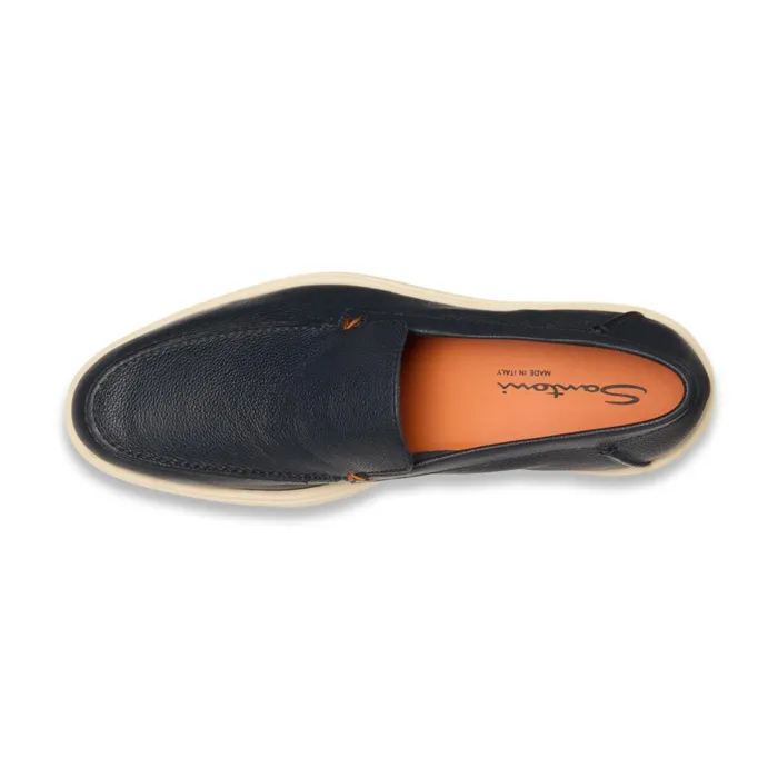 Santoni Blue Tumbled Leather Loafer Men Loafers