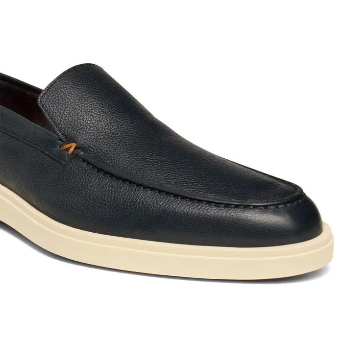 Santoni Blue Tumbled Leather Loafer Men Loafers
