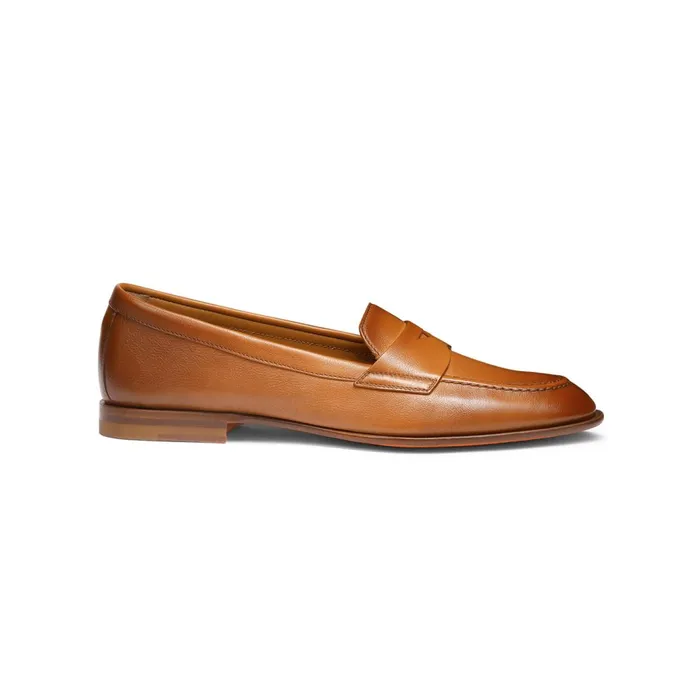 Santoni Brown Leather Penny Loafer Women Loafers