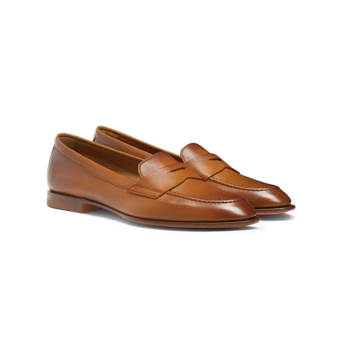Santoni Brown Leather Penny Loafer Women Loafers