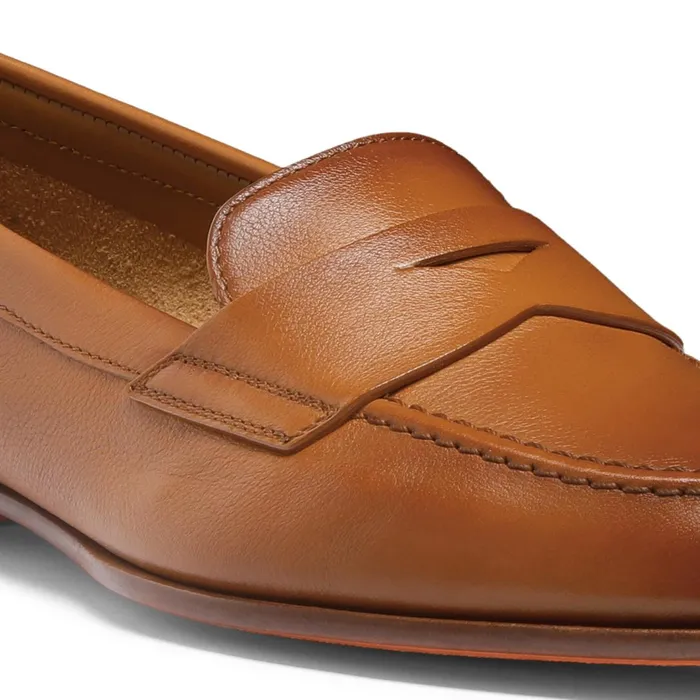 Santoni Brown Leather Penny Loafer Women Loafers