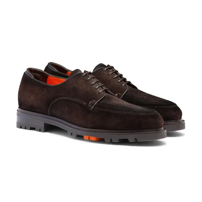 Santoni Dark Brown Suede Derby Shoe Men LaceUps