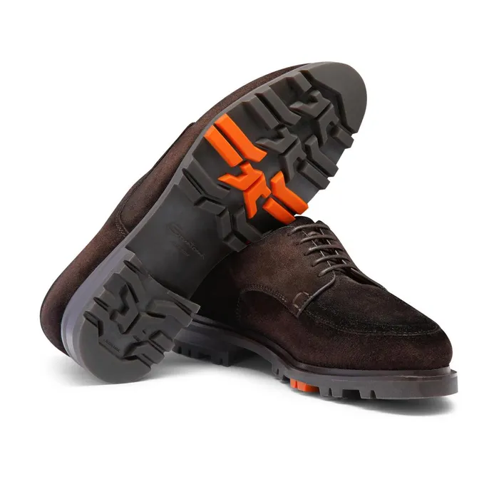 Santoni Dark Brown Suede Derby Shoe Men LaceUps