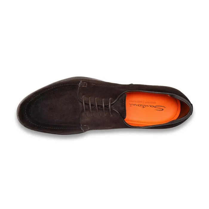 Santoni Dark Brown Suede Derby Shoe Men LaceUps