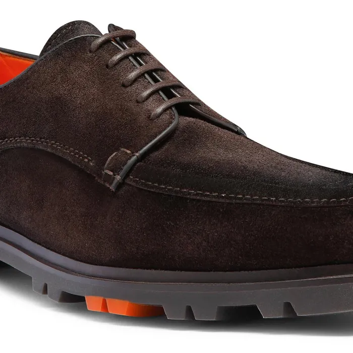 Santoni Dark Brown Suede Derby Shoe Men LaceUps