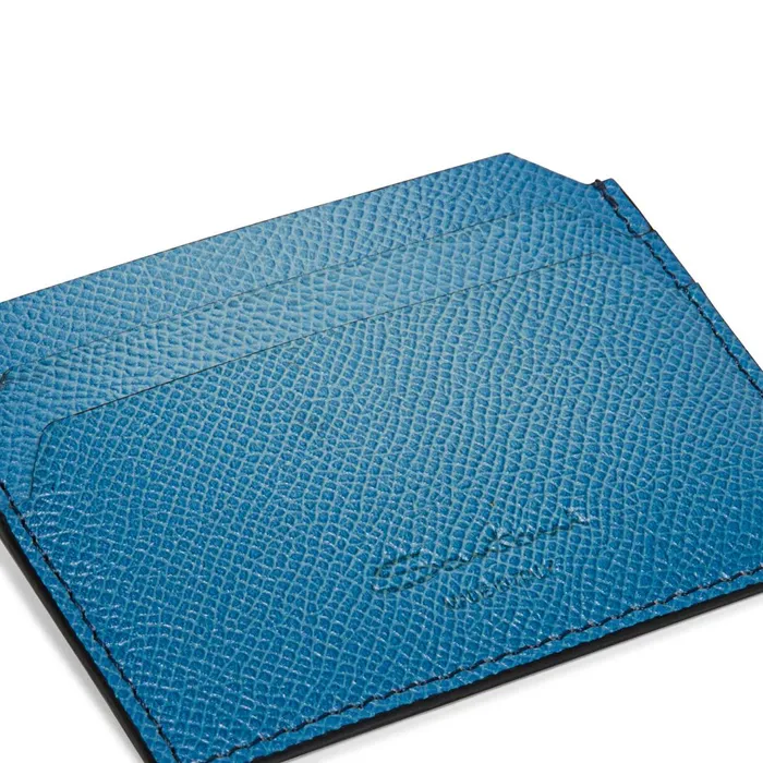 Santoni Light Blue Saffiano Leather Credit Card Holder MenWomen Small Leather Goods