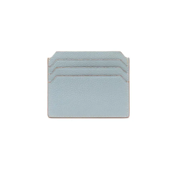 Santoni Light Blue Tumbled Leather Credit Card Holder Women Small Leather Goods