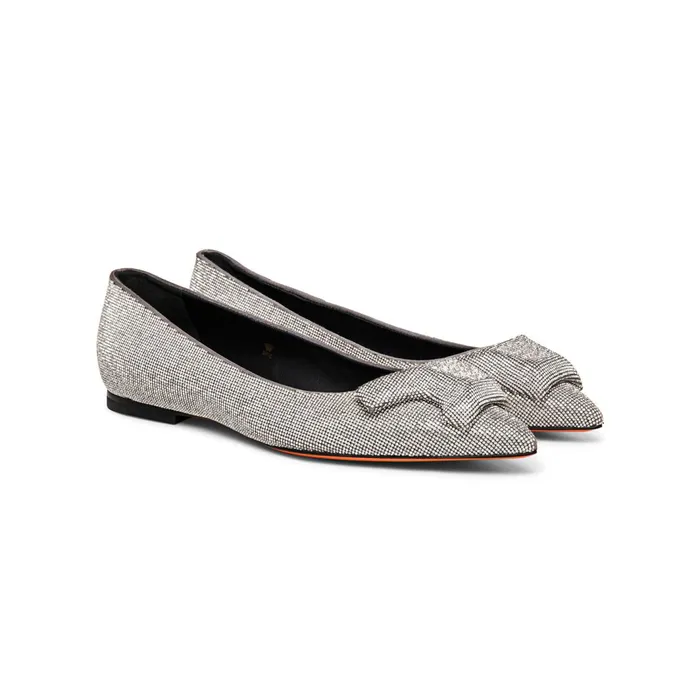 Santoni Silver Strass Ballet Flat Women Flats Shoes