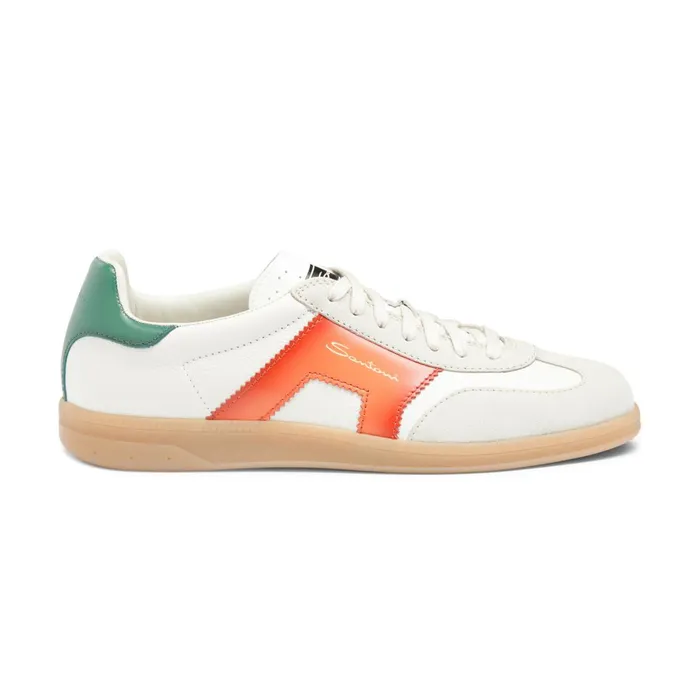 Santoni White Green And Orange Leather And Suede Dbs Oly Sneaker Men Sneakers Santoni White Green And Orange Leather And Suede Dbs Oly Sneaker Men Sneakers