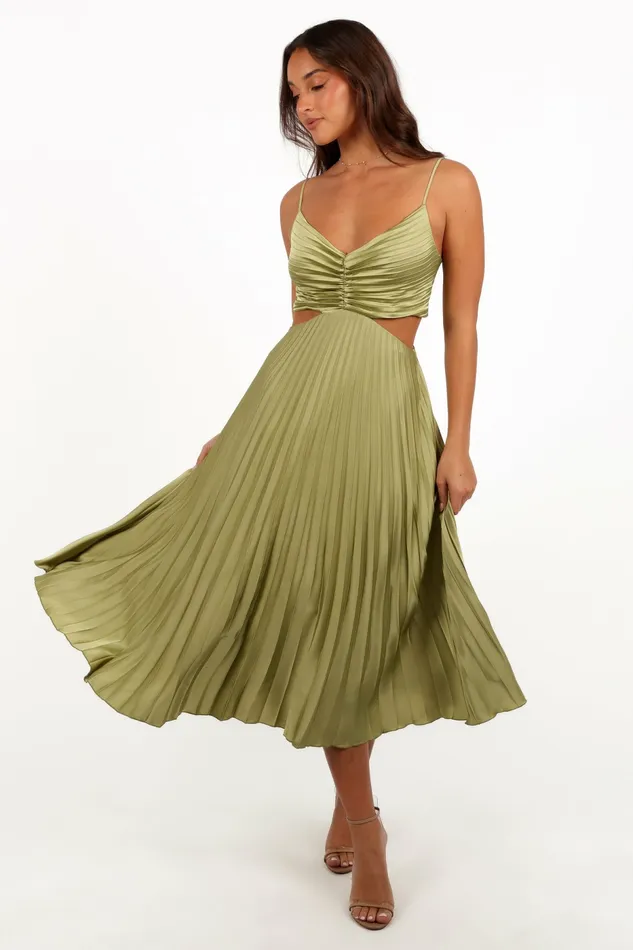 Satin Dresses Niamh Midi Dress Meadow Green Petal and Pup Women