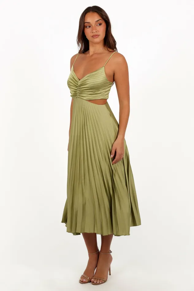 Satin Dresses Niamh Midi Dress Meadow Green Petal and Pup Women