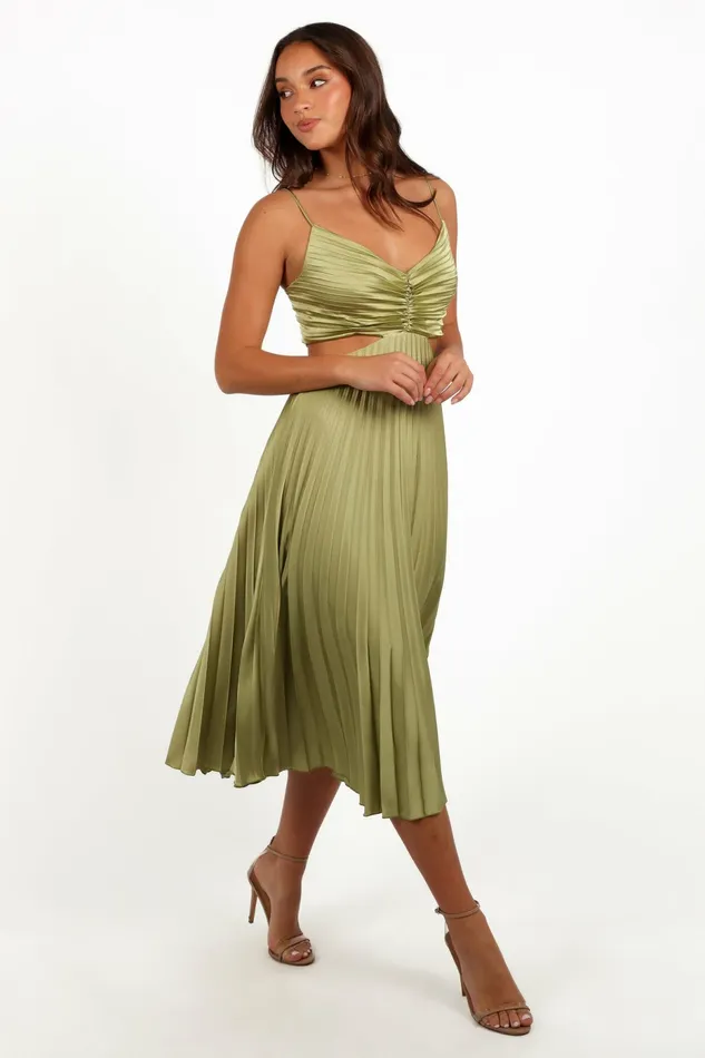 Satin Dresses Niamh Midi Dress Meadow Green Petal and Pup Women