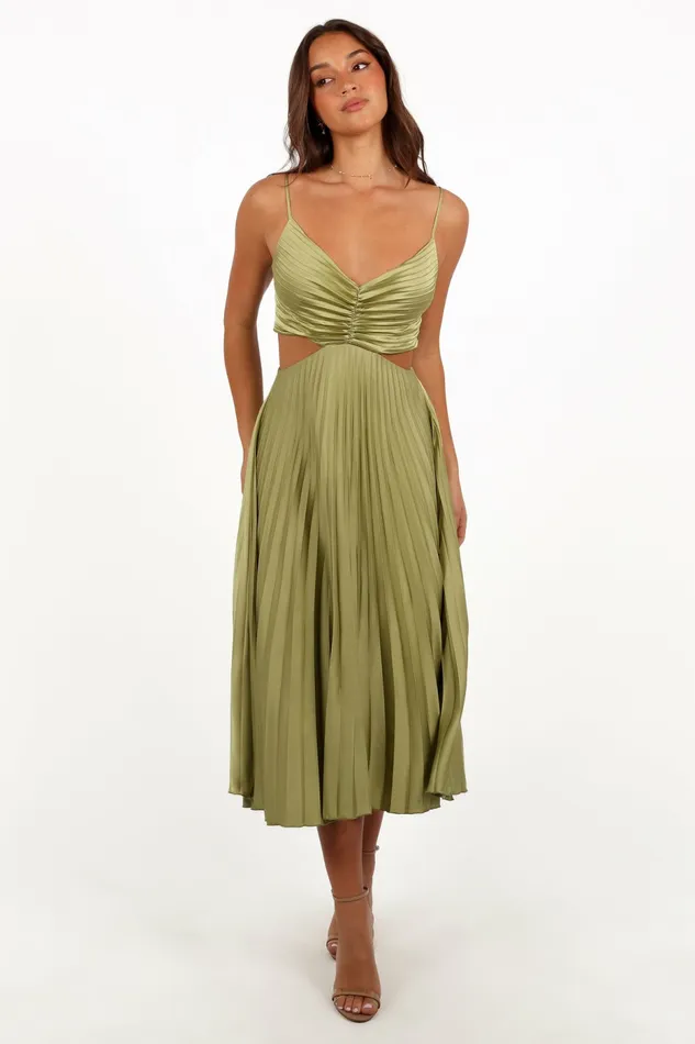 Satin Dresses Niamh Midi Dress Meadow Green Petal and Pup Women