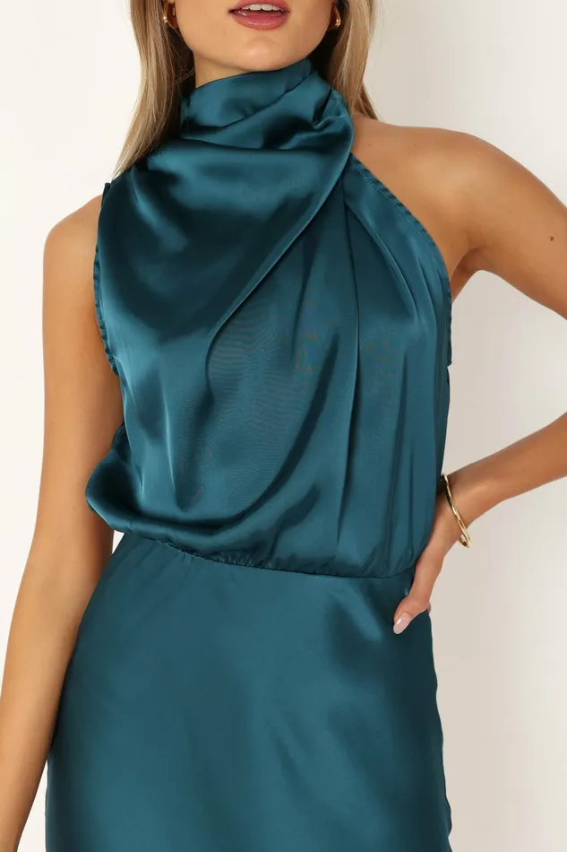 Satin Dresses Women Anabelle Halter Neck Mini Dress Teal Petal and Pup
