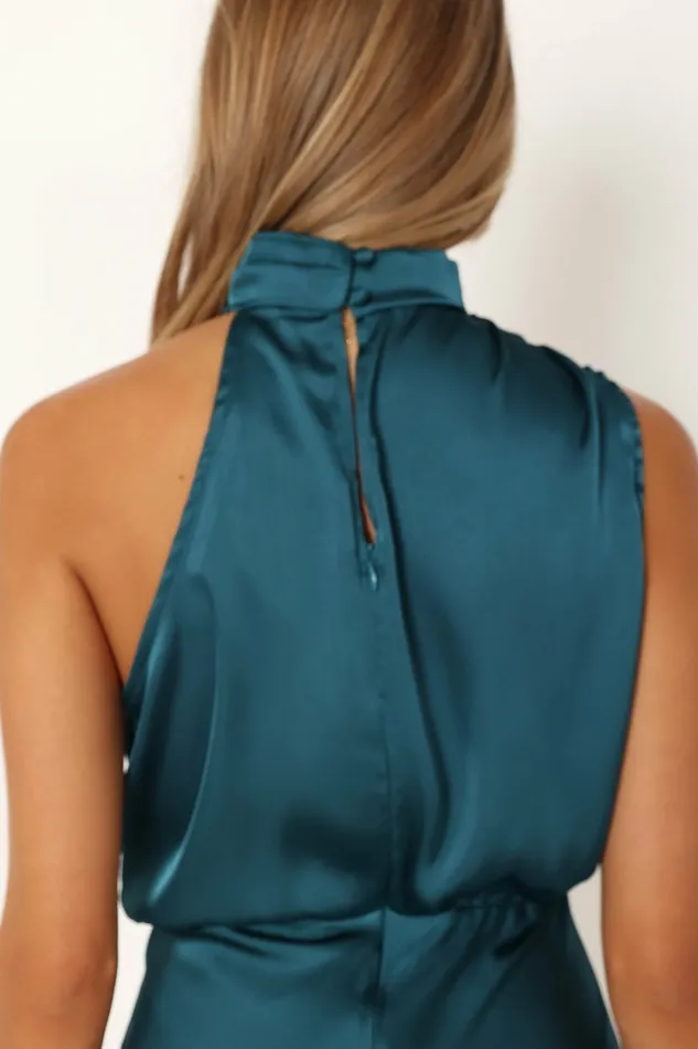 Satin Dresses Women Anabelle Halter Neck Mini Dress Teal Petal and Pup