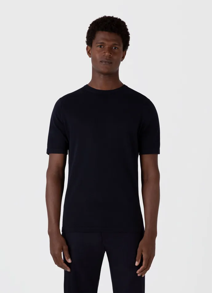 Sea Island Cotton Knit Tshirt Light Navy Men Tshirts ussunspel