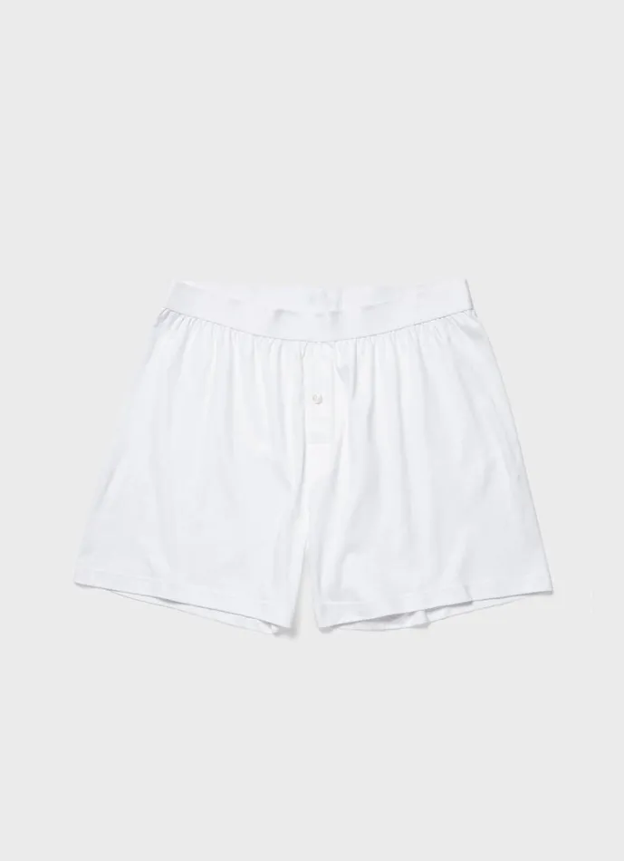 Sea Island Cotton OneButton Shorts White Men SUNSPEL Trunks and Shorts
