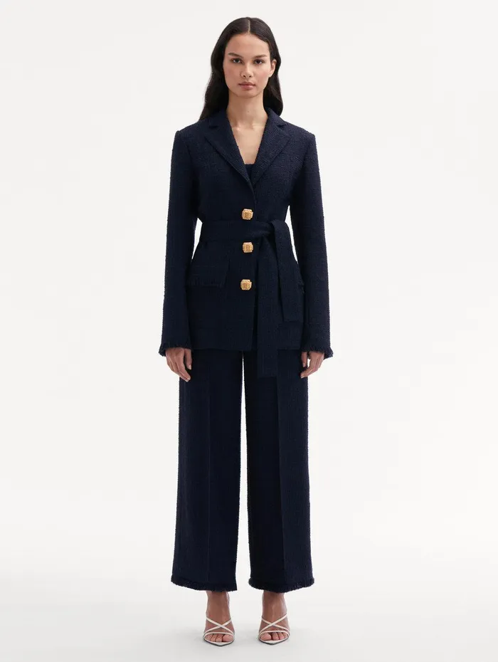 SelfSash Tweed Jacket Navy Women Oscar De La Renta Jackets and Coats
