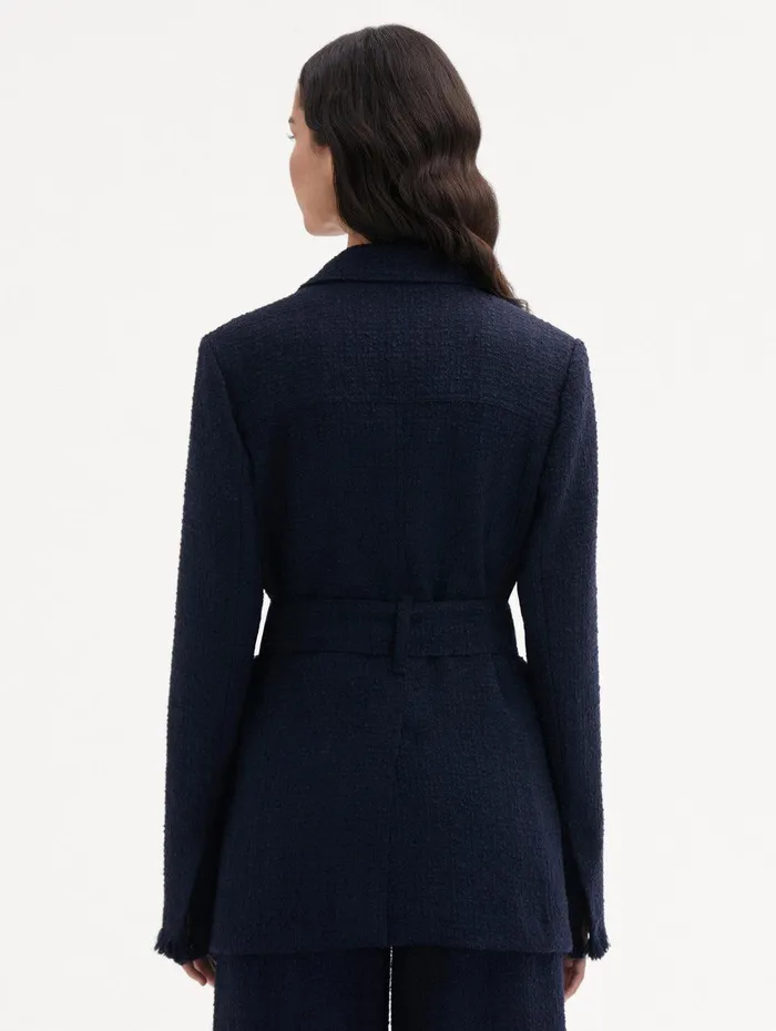SelfSash Tweed Jacket Navy Women Oscar De La Renta Jackets and Coats