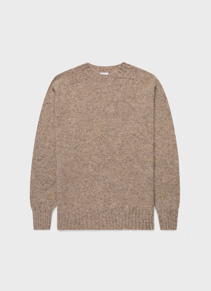 Shetland Crew Neck Jumper Oatmeal Melange Men Knitwear ussunspel