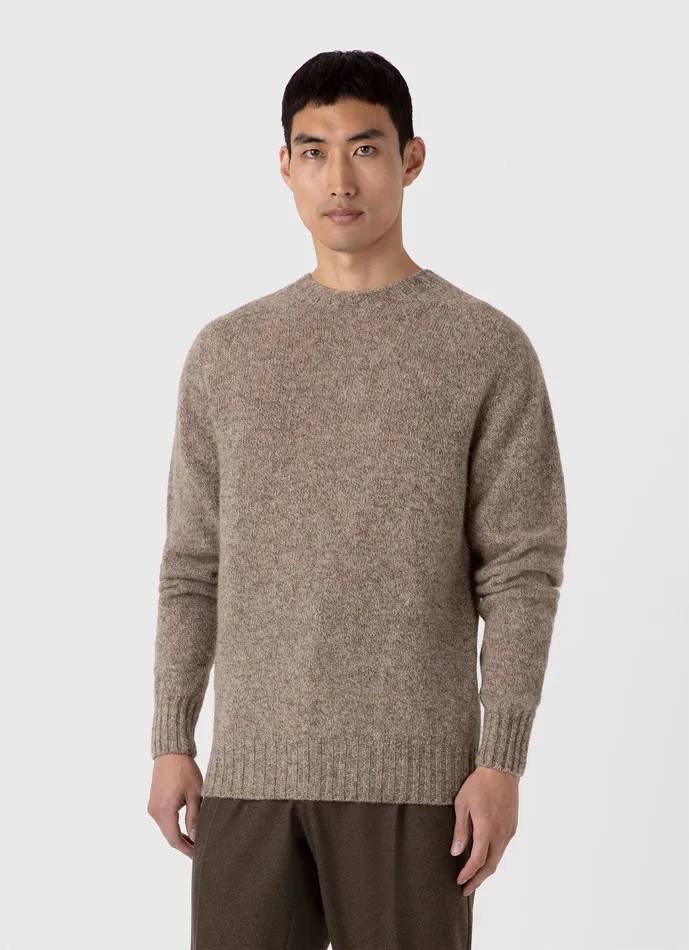 Shetland Crew Neck Jumper Oatmeal Melange Men Knitwear ussunspel Shetland Crew Neck Jumper Oatmeal Melange Men Knitwear ussunspel