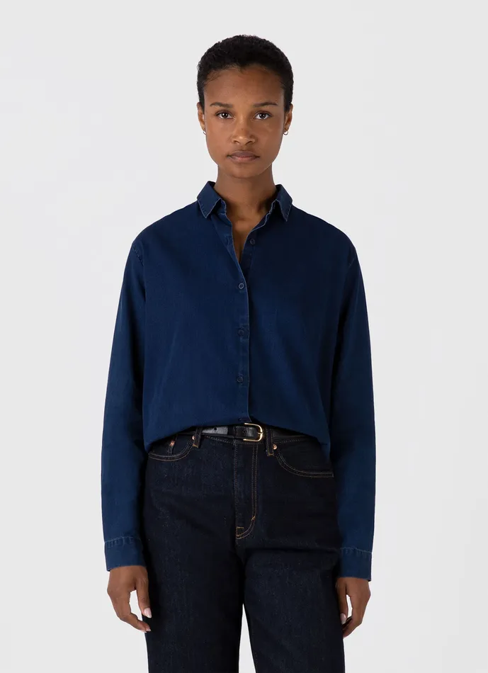 Shirts and Blouses ussunspel Women Denim Shirt Indigo