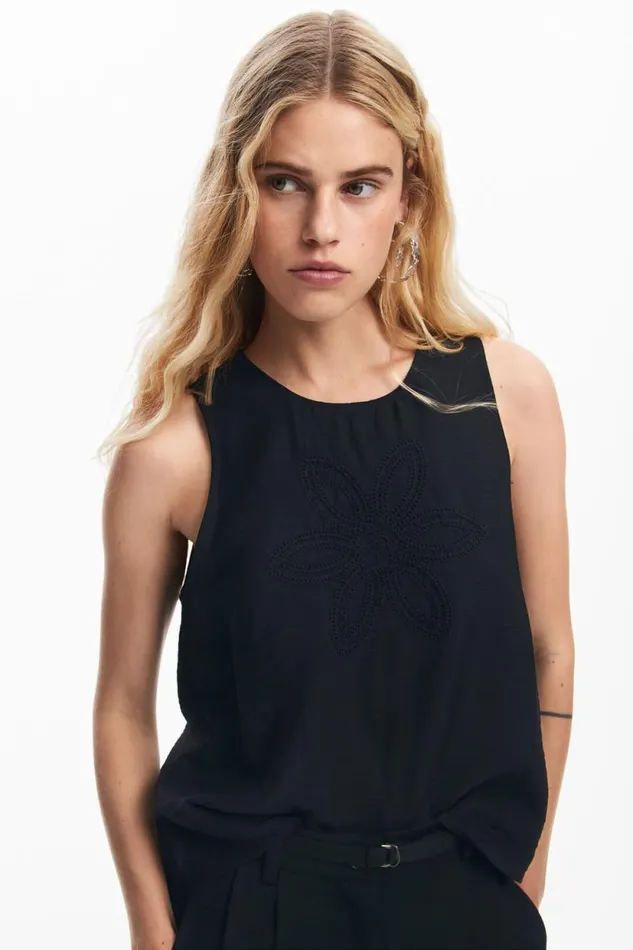 Shirts And Blouses Women Desigual Embroidered Flower Blouse Black