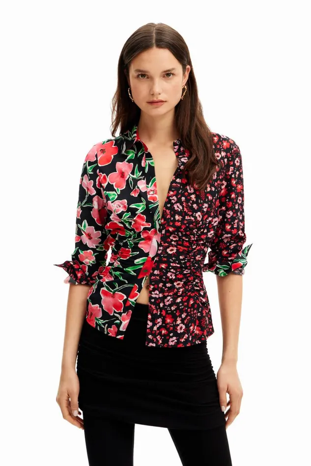 Shirts And Blouses Women Desigual Floral Gathered Shirt Red