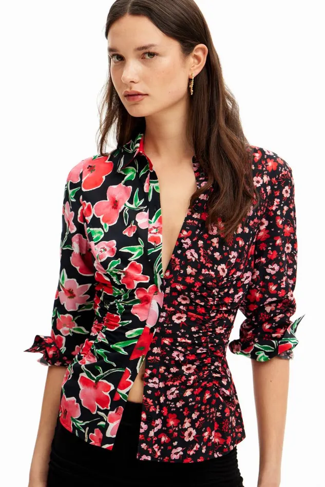 Shirts And Blouses Women Desigual Floral Gathered Shirt Red