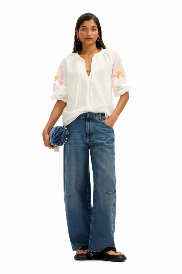 Shirts And Blouses Women Desigual Flowy Blouse With Watercolor Floral Print White
