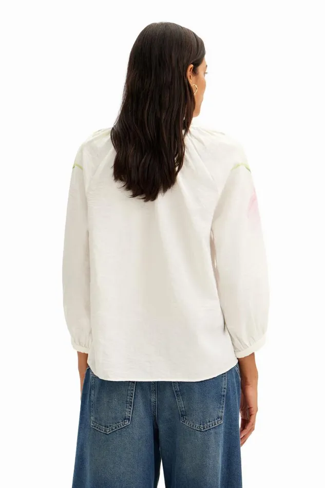 Shirts And Blouses Women Desigual Flowy Blouse With Watercolor Floral Print White