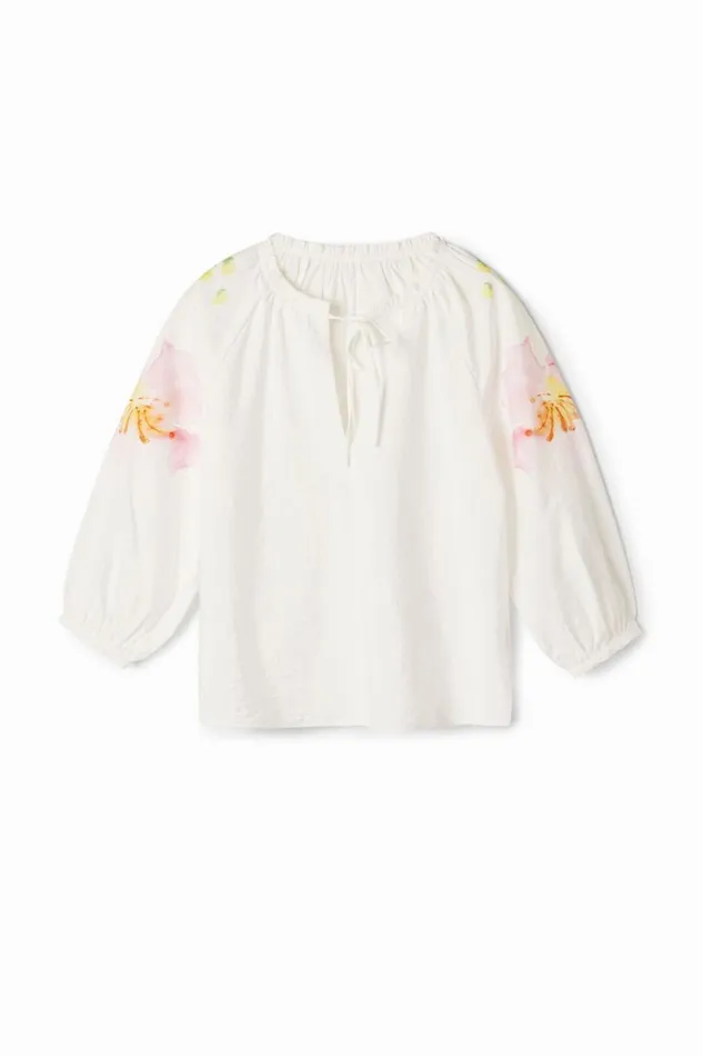 Shirts And Blouses Women Desigual Flowy Blouse With Watercolor Floral Print White