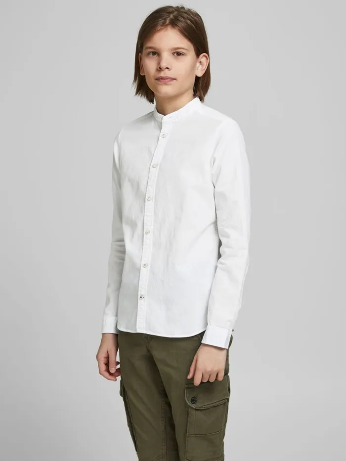 Shirts JACK and JONES Junior BOYS MANDARIN COLLAR LONG SLEEVED SHIRT White White Gift for Friend