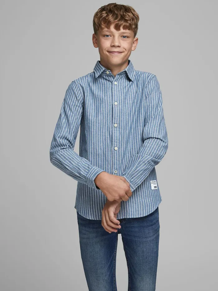 Shirts JACK and JONES Junior BOYS ORGANIC COTTON BLEND SHIRT Blue Light Blue Gift for Friend