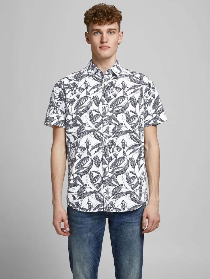 Shirts JACK and JONES Mens BOTANICAL PRINT SLIM FIT SHORT SLEEVED SHIRT White Cloud Dancer Gift for Friend Shirts JACK and JONES Mens BOTANICAL PRINT SLIM FIT SHORT SLEEVED SHIRT White Cloud Dancer Gift for Friend