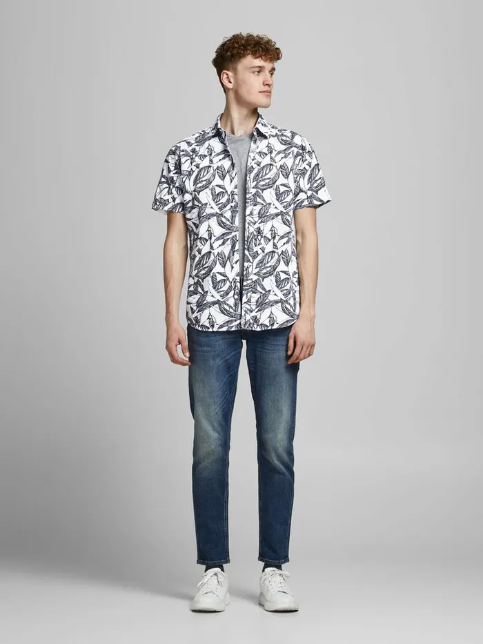 Shirts JACK and JONES Mens BOTANICAL PRINT SLIM FIT SHORT SLEEVED SHIRT White Cloud Dancer Gift for Friend