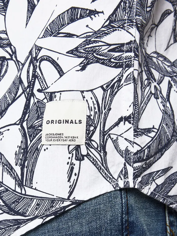 Shirts JACK and JONES Mens BOTANICAL PRINT SLIM FIT SHORT SLEEVED SHIRT White Cloud Dancer Gift for Friend