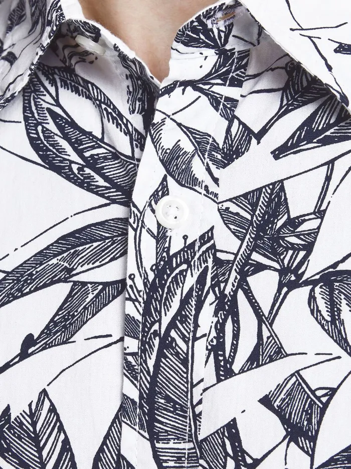 Shirts JACK and JONES Mens BOTANICAL PRINT SLIM FIT SHORT SLEEVED SHIRT White Cloud Dancer Gift for Friend