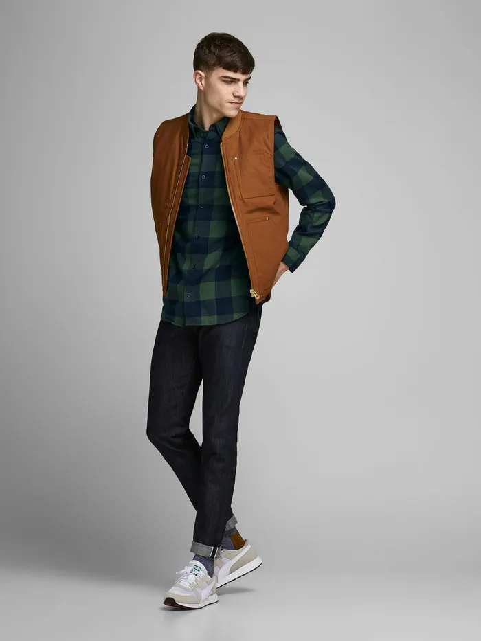 Shirts JACK and JONES Mens CHECKED COMFORT FIT SHIRT Green Trekking Green Cheap On Sale